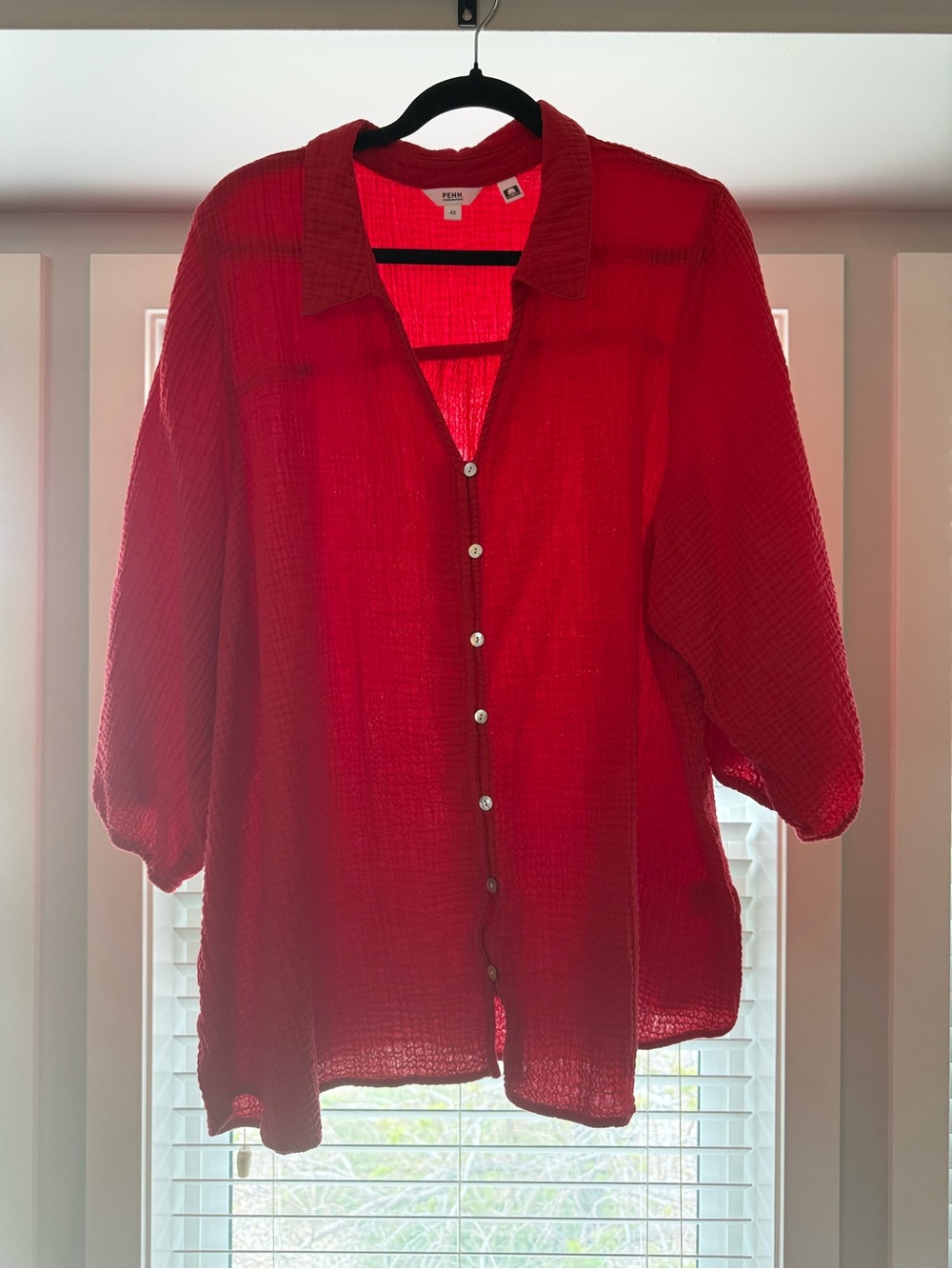 Penningtons Bright Red Textured Button-Down Blouse